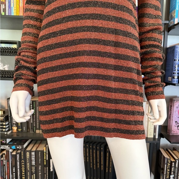 Who What Wear Black and Copper Striped Sweater Dress with Gold flecks Throughout - Picture 2 of 8